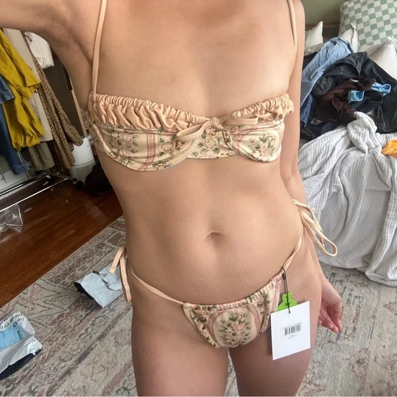 With Jean Floral Bikini in Cream and Pink - Picture 2 of 2